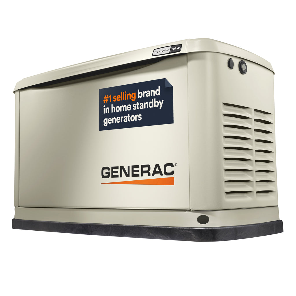 Generac Guardian 22 kW air-cooled home standby generator in bisque aluminum enclosure