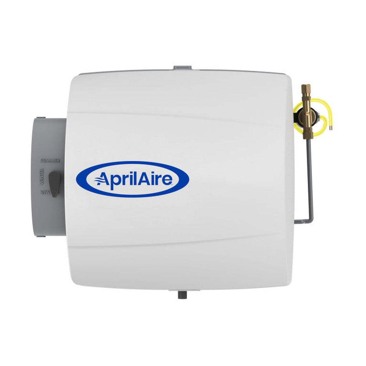 AprilAire 500 Small Bypass Whole-House Evaporative Humidifier front cabinet view on pure white canvas