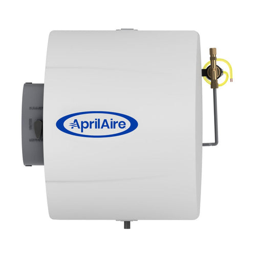 AprilAire 600 Large Whole-House Bypass Evaporative Humidifier front cabinet view on pure white canvas