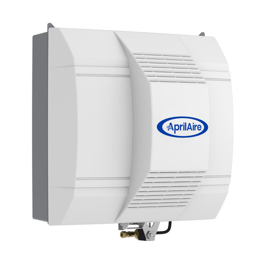 AprilAire 700 3/4 perspective angle view showing heavy-duty molded housing and supply duct connection