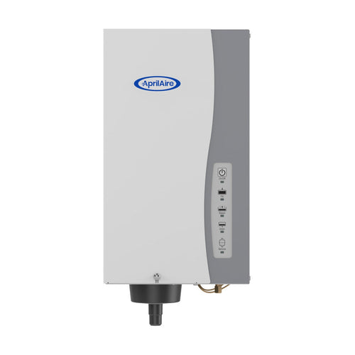 AprilAire 800 Whole-House Steam Humidifier heavy-duty steel cabinet front view on pure white canvas