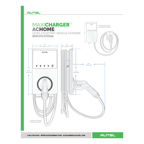 Autel MaxiCharger Level 2 EV Charger official product specification data sheet
