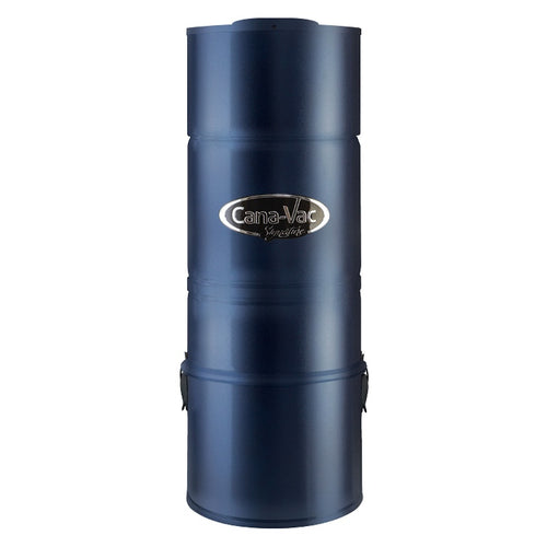 Cana-Vac Signature 790 ACAN790A central vacuum power unit featuring 659 airwatts bypass motor and heavy-duty navy blue canister on clean white background
