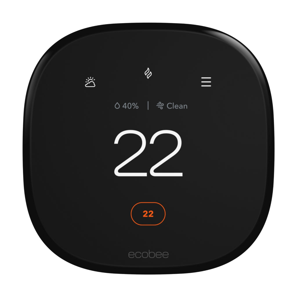 ecobee Smart Thermostat Premium full-color digital touch display on pure white canvas