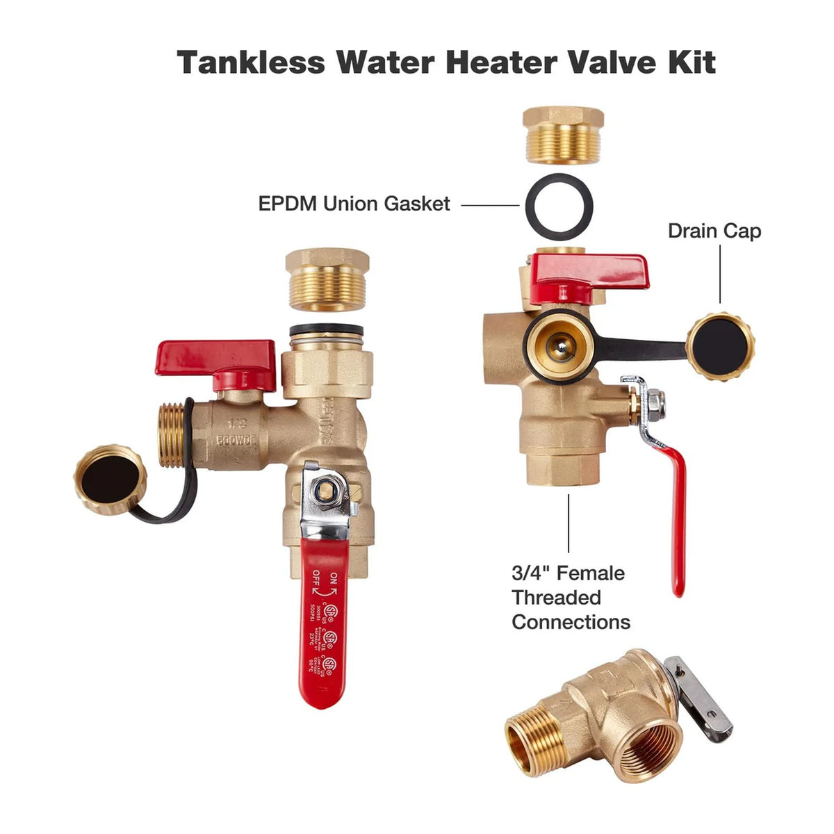 Efield 3/4" NPT Tankless Water Heater Valve Kit Component Breakdown & Features