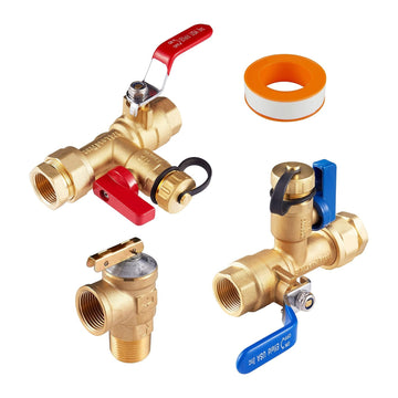 Efield 3/4" NPT Tankless Water Heater Service & Isolation Valve Kit with Pressure Relief Valve