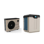 Hayward HeatPro VS Inverter pool heat pump lineup featuring side-discharge compact and vertical top-discharge high-capacity units on clean white background