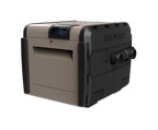 Hayward Universal H-Series low-NOx gas pool heater with cupronickel heat exchanger, digital control panel, and plumbing unions on transparent background