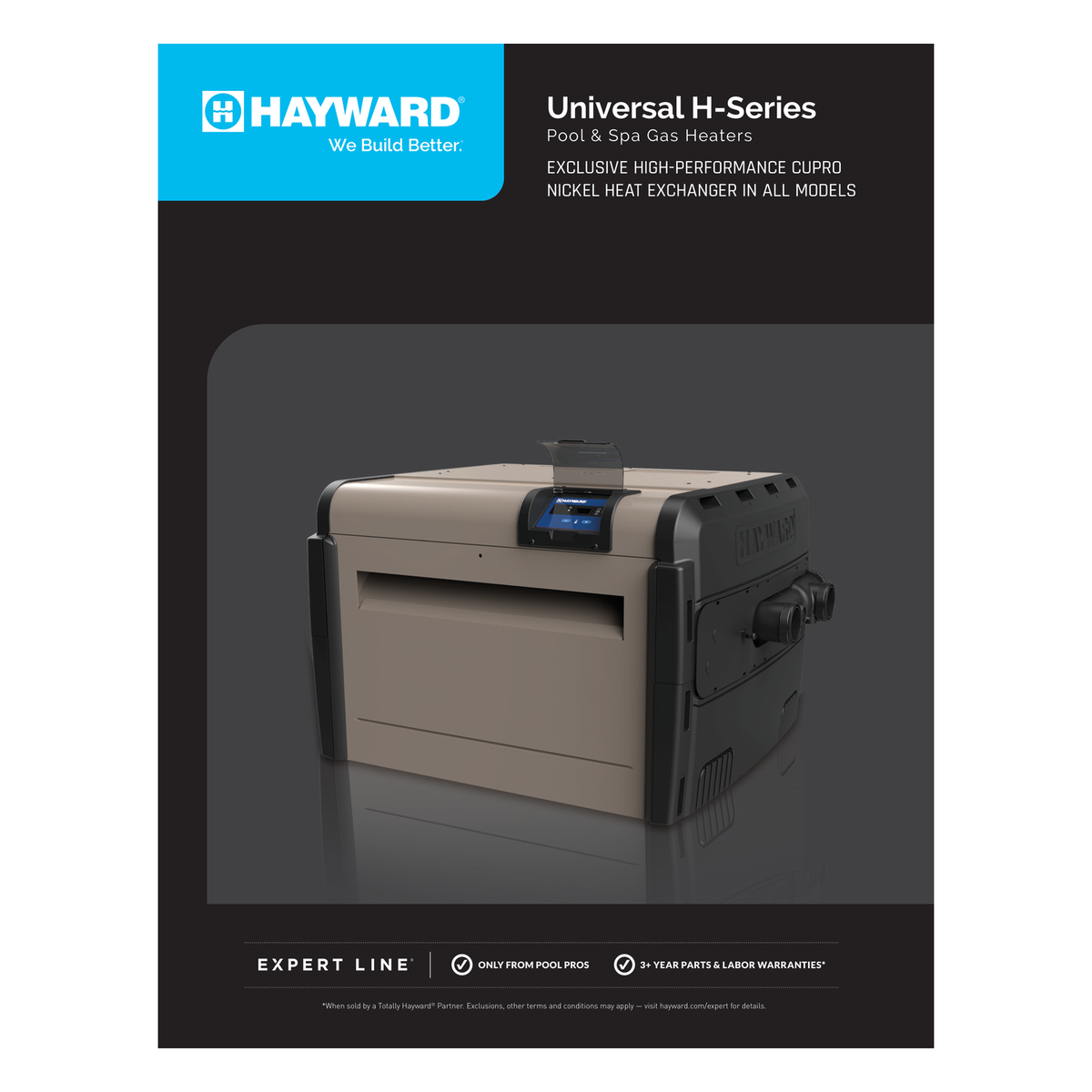 Hayward Universal H-Series Gas Pool Heater official brochure and cupronickel heat exchanger features