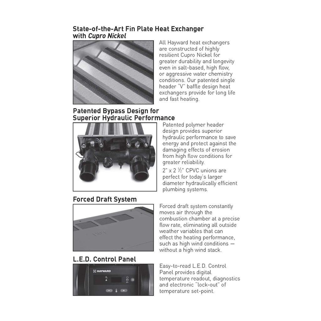 Hayward Universal H-Series Gas Pool Heater official engineering dimensional line drawing and pipe layout
