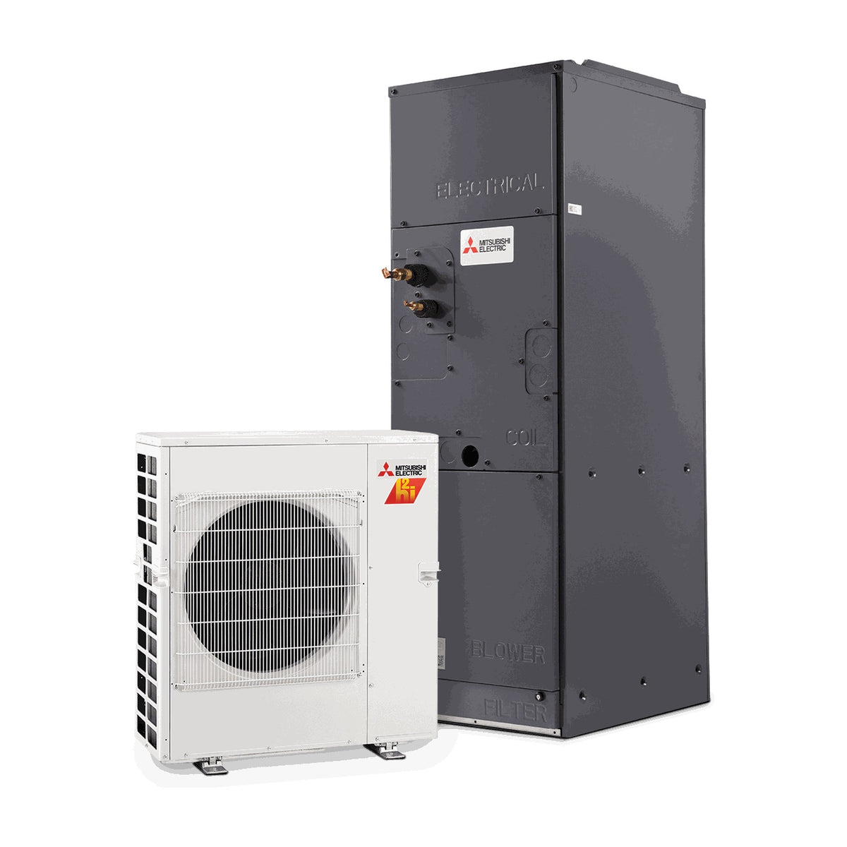 Mitsubishi PUZ-HA Hyper-Heating Inverter outdoor side-discharge condensing unit on pure white canvas