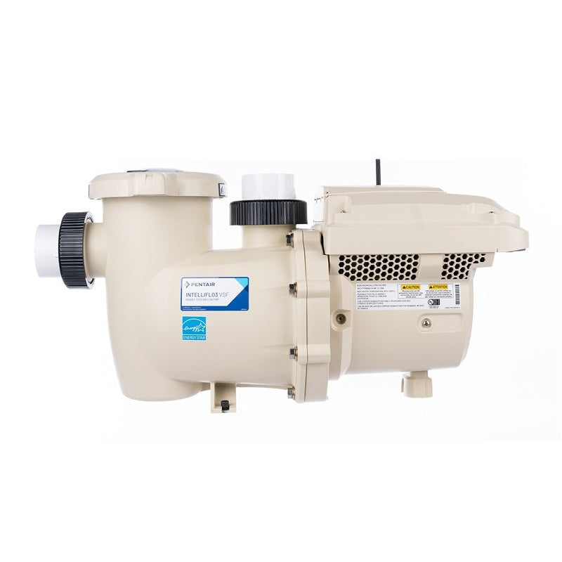 Pentair IntelliFlo3 VSF 3.0 HP variable speed pool pump, almond pump body with strainer pot and drive on clean white background