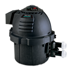 Pentair Sta-Rite Max-E-Therm high-performance gas pool heater with matte Dura-Glas composite cylindrical housing and digital control display on transparent background