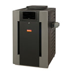 Raypak Digital atmospheric gas pool heater with ProTek Shield, dual-thermostat digital display, and heavy-duty steel cabinet on clean white background