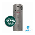 Rheem ProTerra Hybrid Electric Heat Pump Water Heater with LeakGuard front view on pure white canvas