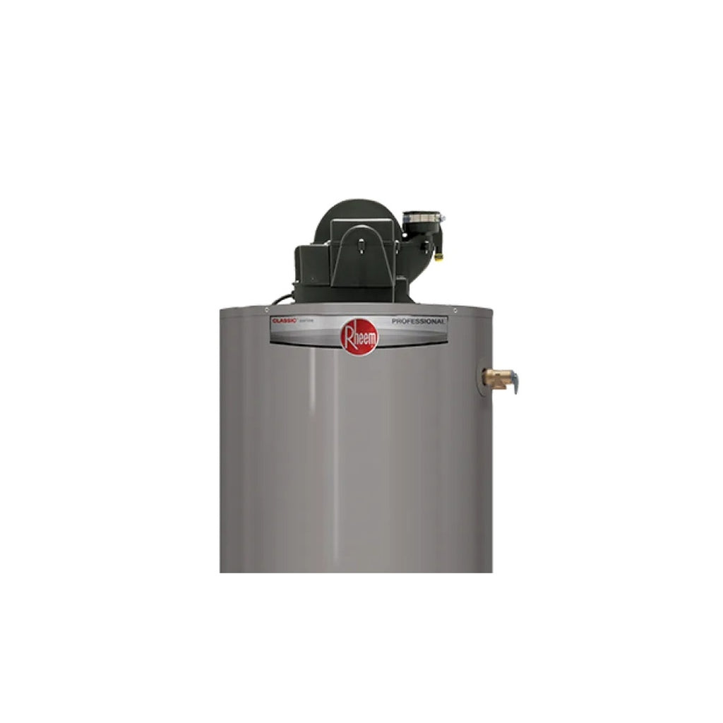 Rheem Performance Power Vent top blower motor and venting collar detail