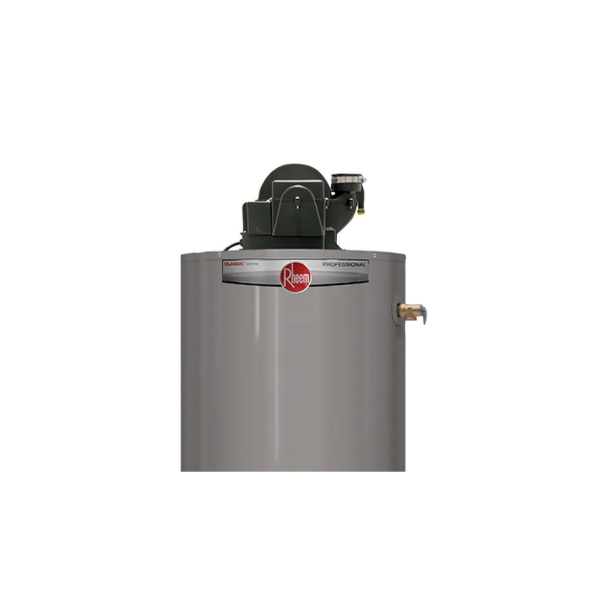 Rheem Performance Power Vent top blower motor and venting collar detail