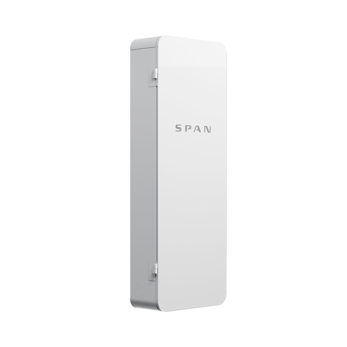SPAN 32-circuit 200A smart electrical panel featuring modern white glass-front enclosure on transparent background